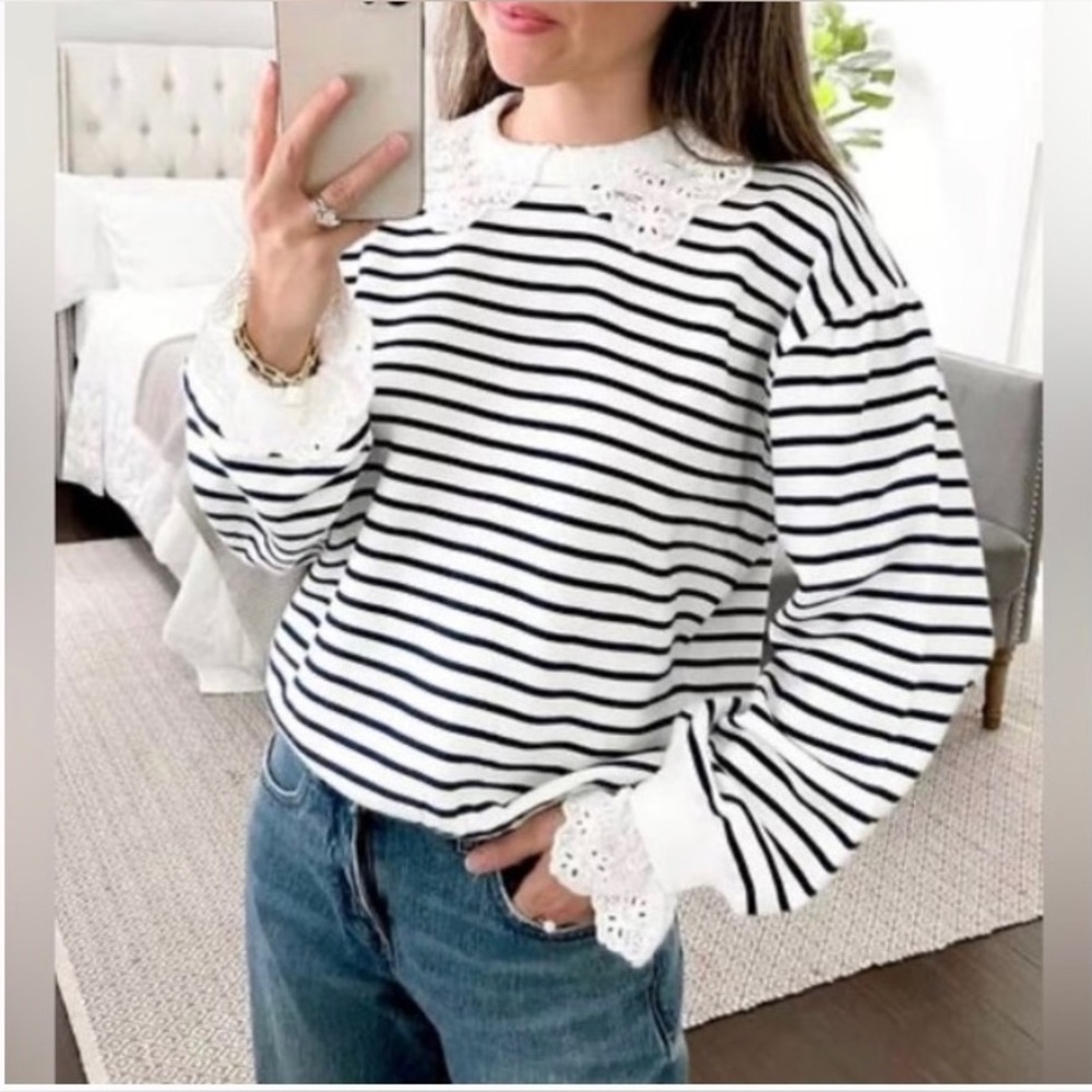 J Crew French terry sweatshirt with lace trim Size S